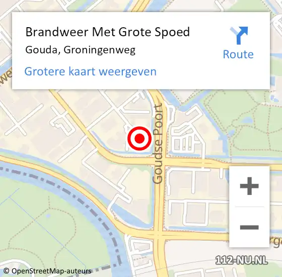 Locatie op kaart van de 112 melding: Brandweer Met Grote Spoed Naar Gouda, Groningenweg op 1 januari 2025 01:53