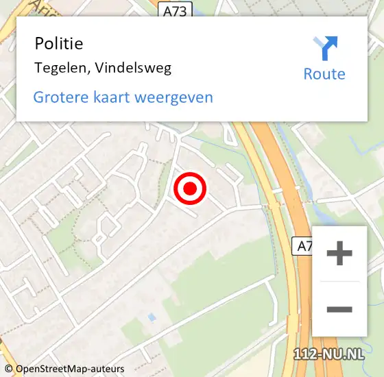 Locatie op kaart van de 112 melding: Politie Tegelen, Vindelsweg op 1 januari 2025 02:02