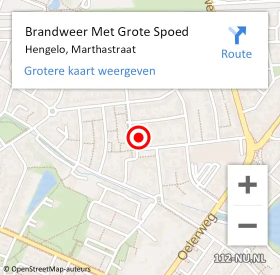 Locatie op kaart van de 112 melding: Brandweer Met Grote Spoed Naar Hengelo, Marthastraat op 1 januari 2025 02:10