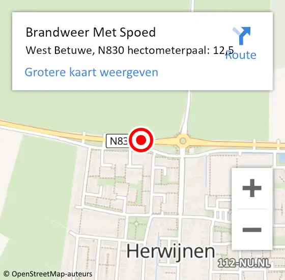 Locatie op kaart van de 112 melding: Brandweer Met Spoed Naar West Betuwe, N830 hectometerpaal: 12,5 op 1 januari 2025 02:11