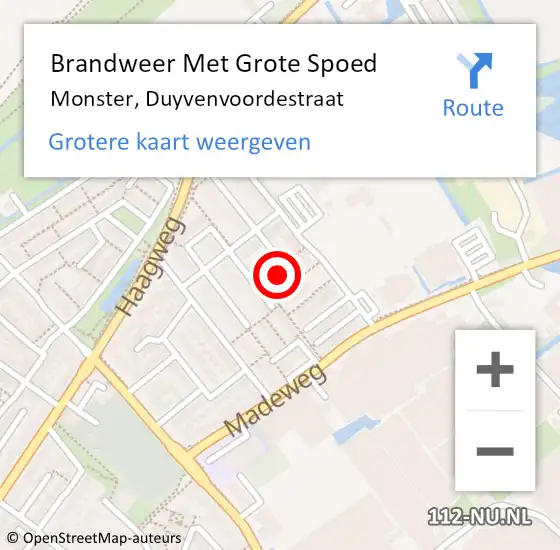 Locatie op kaart van de 112 melding: Brandweer Met Grote Spoed Naar Monster, Duyvenvoordestraat op 1 januari 2025 02:14