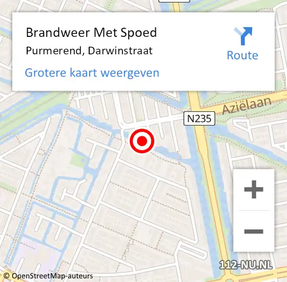 Locatie op kaart van de 112 melding: Brandweer Met Spoed Naar Purmerend, Darwinstraat op 1 januari 2025 02:23