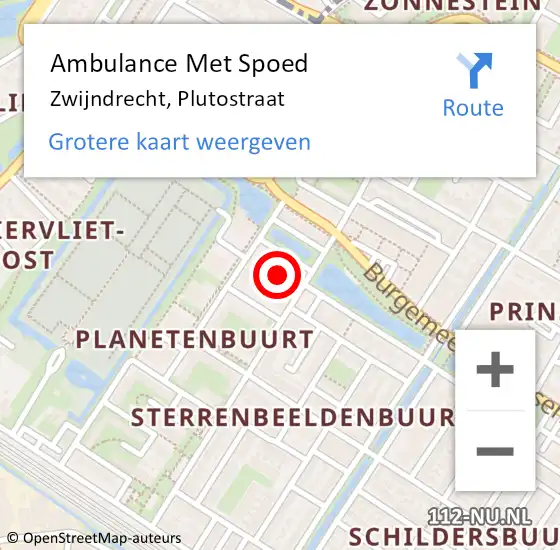 Locatie op kaart van de 112 melding: Ambulance Met Spoed Naar Zwijndrecht, Plutostraat op 1 januari 2025 02:33