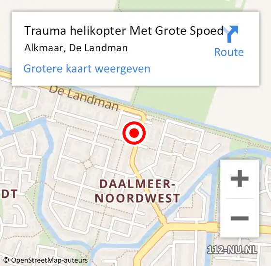 Locatie op kaart van de 112 melding: Trauma helikopter Met Grote Spoed Naar Alkmaar, De Landman op 1 januari 2025 02:36