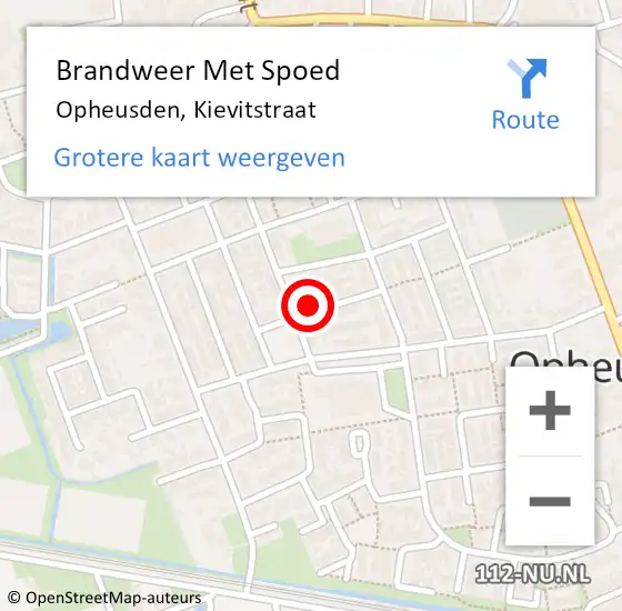 Locatie op kaart van de 112 melding: Brandweer Met Spoed Naar Opheusden, Kievitstraat op 1 januari 2025 02:41