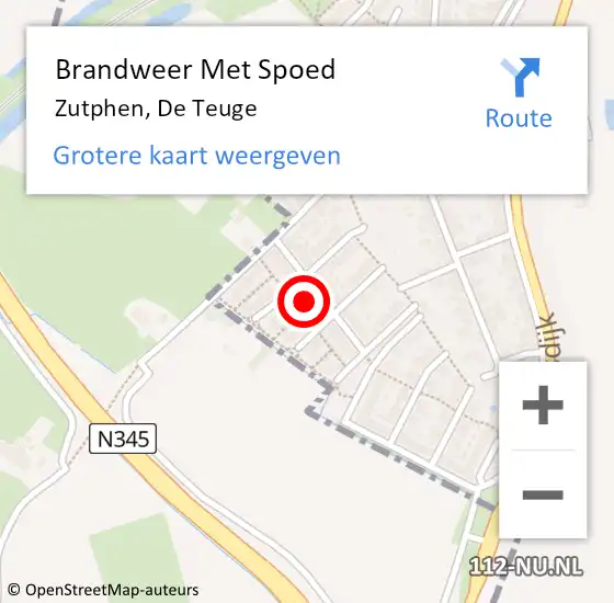 Locatie op kaart van de 112 melding: Brandweer Met Spoed Naar Zutphen, De Teuge op 1 januari 2025 02:50