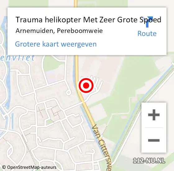 Locatie op kaart van de 112 melding: Trauma helikopter Met Zeer Grote Spoed Naar Arnemuiden, Pereboomweie op 1 januari 2025 02:51