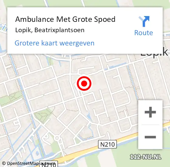 Locatie op kaart van de 112 melding: Ambulance Met Grote Spoed Naar Lopik, Beatrixplantsoen op 1 november 2014 11:45