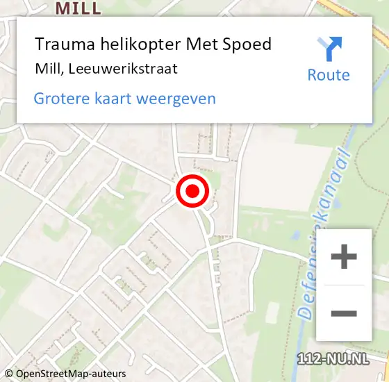 Locatie op kaart van de 112 melding: Trauma helikopter Met Spoed Naar Mill, Leeuwerikstraat op 1 januari 2025 02:51