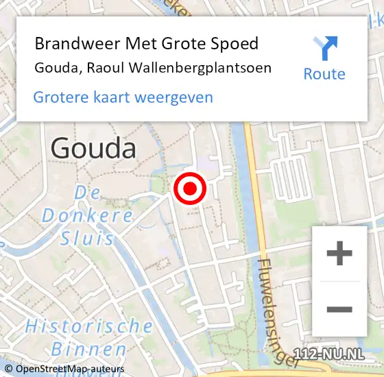 Locatie op kaart van de 112 melding: Brandweer Met Grote Spoed Naar Gouda, Raoul Wallenbergplantsoen op 1 januari 2025 02:52