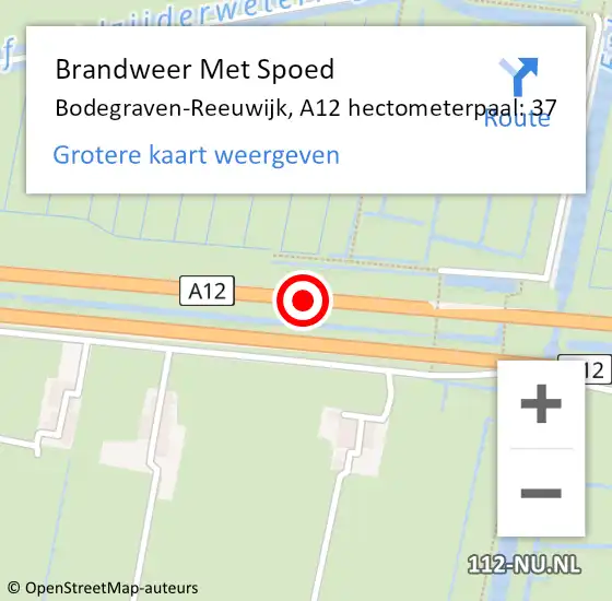 Locatie op kaart van de 112 melding: Brandweer Met Spoed Naar Bodegraven-Reeuwijk, A12 hectometerpaal: 37 op 1 januari 2025 02:53