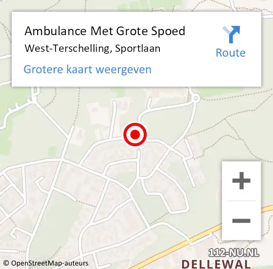 Locatie op kaart van de 112 melding: Ambulance Met Grote Spoed Naar West-Terschelling, Sportlaan op 1 november 2014 11:47