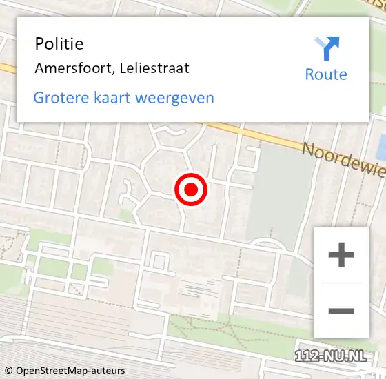 Locatie op kaart van de 112 melding: Politie Amersfoort, Leliestraat op 1 januari 2025 02:58