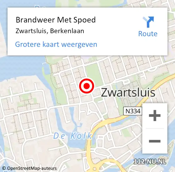 Locatie op kaart van de 112 melding: Brandweer Met Spoed Naar Zwartsluis, Berkenlaan op 1 januari 2025 03:03