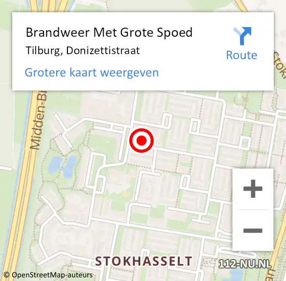 Locatie op kaart van de 112 melding: Brandweer Met Grote Spoed Naar Tilburg, Donizettistraat op 1 januari 2025 03:05