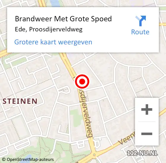 Locatie op kaart van de 112 melding: Brandweer Met Grote Spoed Naar Ede, Proosdijerveldweg op 1 januari 2025 03:11