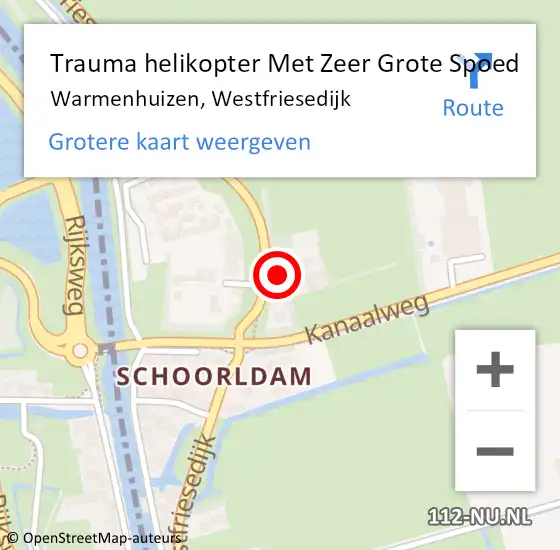 Locatie op kaart van de 112 melding: Trauma helikopter Met Zeer Grote Spoed Naar Warmenhuizen, Westfriesedijk op 1 januari 2025 03:12