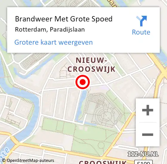 Locatie op kaart van de 112 melding: Brandweer Met Grote Spoed Naar Rotterdam, Paradijslaan op 1 januari 2025 03:27