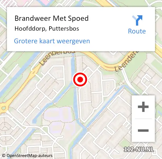 Locatie op kaart van de 112 melding: Brandweer Met Spoed Naar Hoofddorp, Puttersbos op 1 januari 2025 03:31