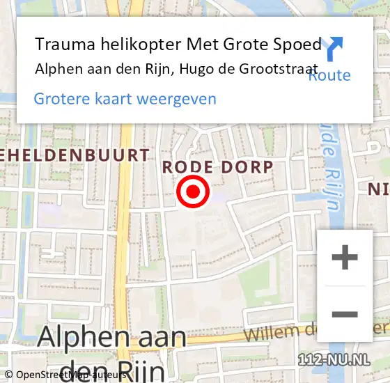 Locatie op kaart van de 112 melding: Trauma helikopter Met Grote Spoed Naar Alphen aan den Rijn, Hugo de Grootstraat op 1 januari 2025 03:31