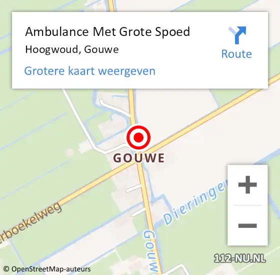 Locatie op kaart van de 112 melding: Ambulance Met Grote Spoed Naar Hoogwoud, Gouwe op 1 januari 2025 03:41