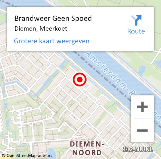 Locatie op kaart van de 112 melding: Brandweer Geen Spoed Naar Diemen, Meerkoet op 1 januari 2025 03:42