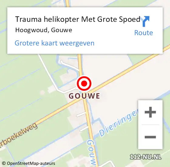 Locatie op kaart van de 112 melding: Trauma helikopter Met Grote Spoed Naar Hoogwoud, Gouwe op 1 januari 2025 03:43