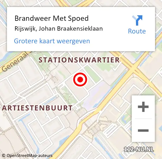 Locatie op kaart van de 112 melding: Brandweer Met Spoed Naar Rijswijk, Johan Braakensieklaan op 1 januari 2025 03:47