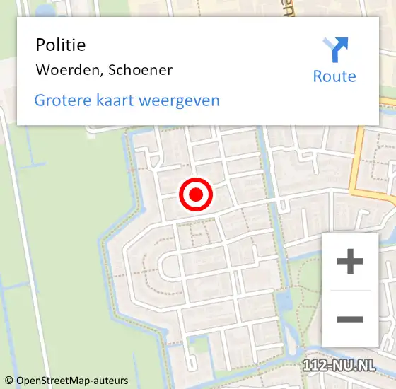 Locatie op kaart van de 112 melding: Politie Woerden, Schoener op 1 januari 2025 03:54