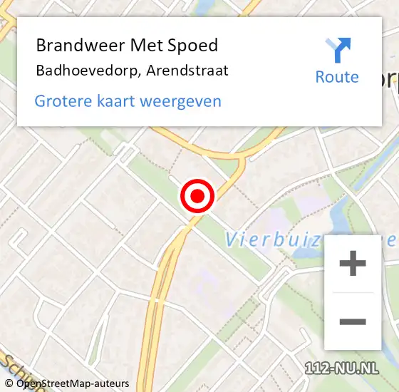 Locatie op kaart van de 112 melding: Brandweer Met Spoed Naar Badhoevedorp, Arendstraat op 1 januari 2025 03:57