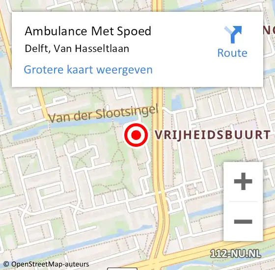 Locatie op kaart van de 112 melding: Ambulance Met Spoed Naar Delft, Van Hasseltlaan op 1 januari 2025 03:59