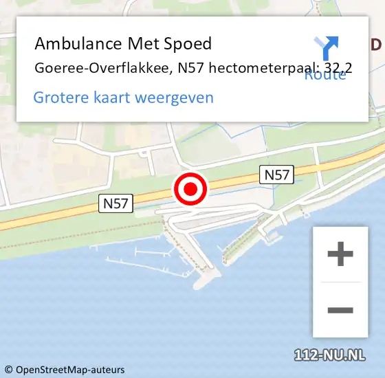 Locatie op kaart van de 112 melding: Ambulance Met Spoed Naar Goeree-Overflakkee, N57 hectometerpaal: 32,2 op 1 januari 2025 04:24