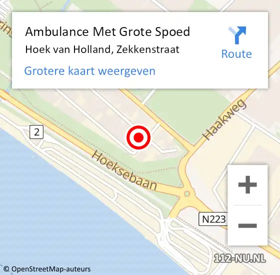 Locatie op kaart van de 112 melding: Ambulance Met Grote Spoed Naar Hoek van Holland, Zekkenstraat op 1 januari 2025 04:24