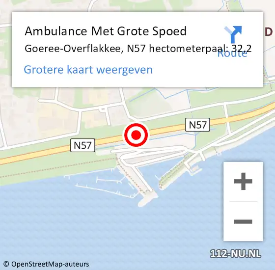 Locatie op kaart van de 112 melding: Ambulance Met Grote Spoed Naar Goeree-Overflakkee, N57 hectometerpaal: 32,2 op 1 januari 2025 04:26