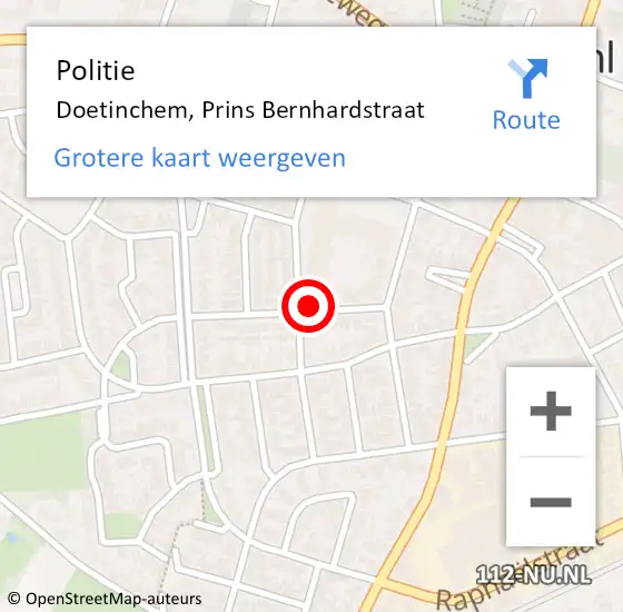 Locatie op kaart van de 112 melding: Politie Doetinchem, Prins Bernhardstraat op 1 januari 2025 04:36