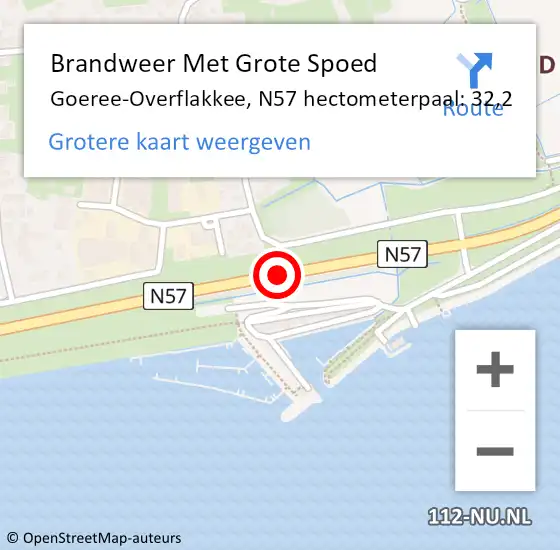 Locatie op kaart van de 112 melding: Brandweer Met Grote Spoed Naar Goeree-Overflakkee, N57 hectometerpaal: 32,2 op 1 januari 2025 04:38