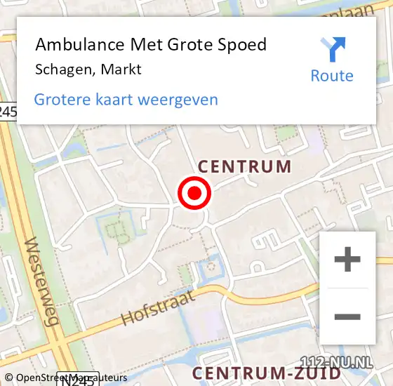 Locatie op kaart van de 112 melding: Ambulance Met Grote Spoed Naar Schagen, Markt op 1 januari 2025 04:49