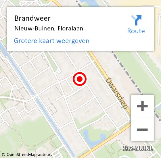 Locatie op kaart van de 112 melding: Brandweer Nieuw-Buinen, Floralaan op 1 januari 2025 04:57