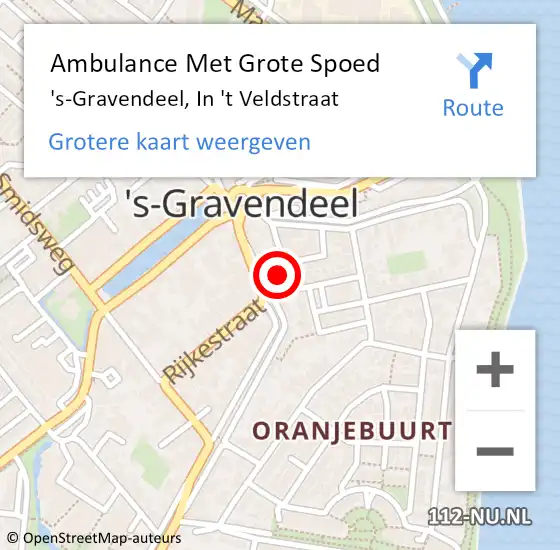 Locatie op kaart van de 112 melding: Ambulance Met Grote Spoed Naar 's-Gravendeel, In 't Veldstraat op 1 januari 2025 04:58