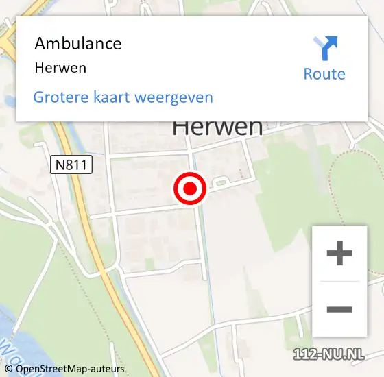 Locatie op kaart van de 112 melding: Ambulance Herwen op 1 januari 2025 05:09