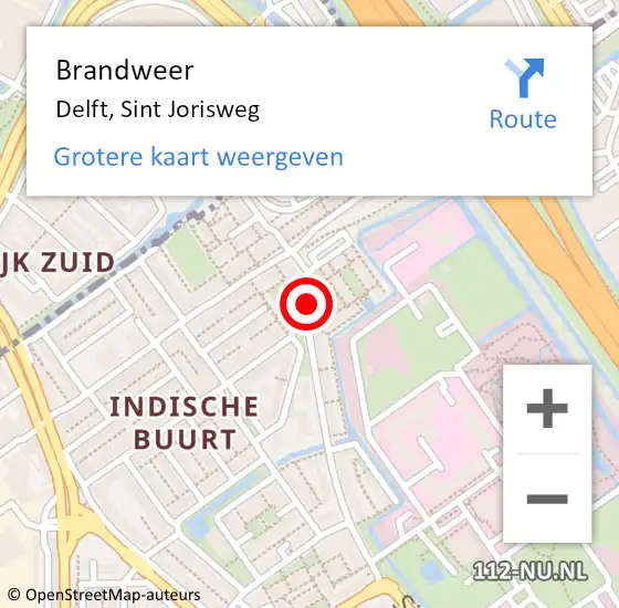 Locatie op kaart van de 112 melding: Brandweer Delft, Sint Jorisweg op 1 januari 2025 05:13