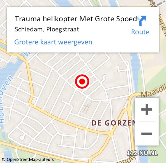 Locatie op kaart van de 112 melding: Trauma helikopter Met Grote Spoed Naar Schiedam, Ploegstraat op 1 januari 2025 05:58