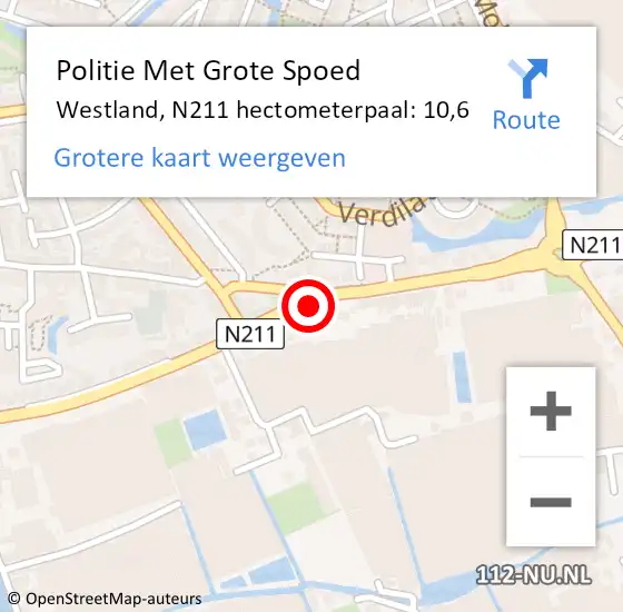 Locatie op kaart van de 112 melding: Politie Met Grote Spoed Naar Westland, N211 hectometerpaal: 10,6 op 1 januari 2025 06:35