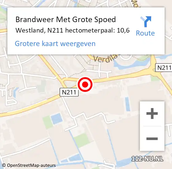 Locatie op kaart van de 112 melding: Brandweer Met Grote Spoed Naar Westland, N211 hectometerpaal: 10,6 op 1 januari 2025 06:36