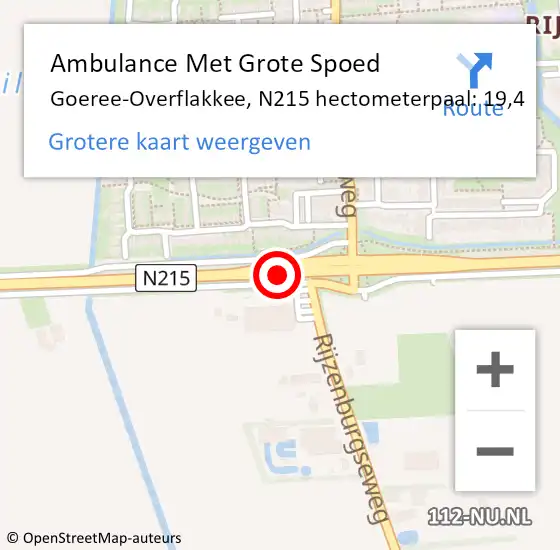 Locatie op kaart van de 112 melding: Ambulance Met Grote Spoed Naar Goeree-Overflakkee, N215 hectometerpaal: 19,4 op 1 januari 2025 06:42