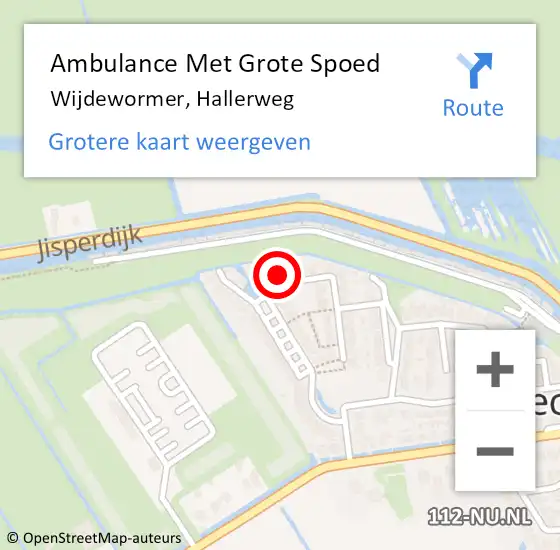 Locatie op kaart van de 112 melding: Ambulance Met Grote Spoed Naar Wijdewormer, Hallerweg op 1 januari 2025 06:50