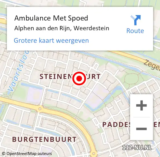 Locatie op kaart van de 112 melding: Ambulance Met Spoed Naar Alphen aan den Rijn, Weerdestein op 1 januari 2025 06:59