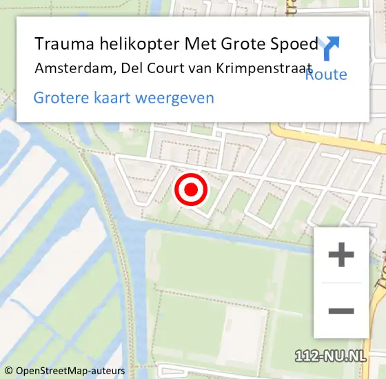 Locatie op kaart van de 112 melding: Trauma helikopter Met Grote Spoed Naar Amsterdam, Del Court van Krimpenstraat op 1 januari 2025 07:50