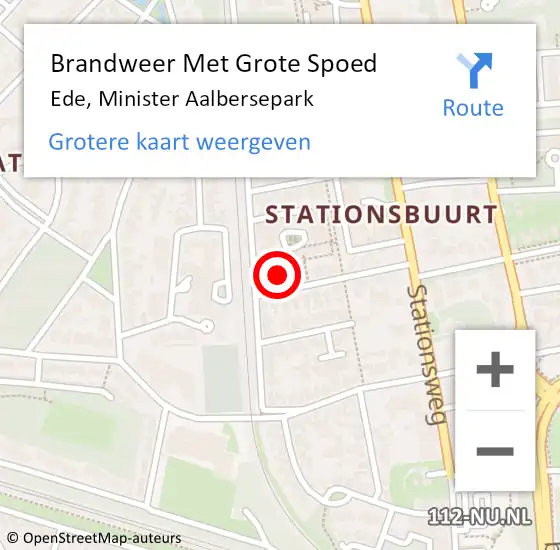 Locatie op kaart van de 112 melding: Brandweer Met Grote Spoed Naar Ede, Minister Aalbersepark op 1 januari 2025 08:15