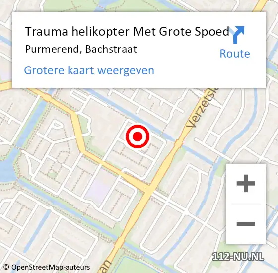 Locatie op kaart van de 112 melding: Trauma helikopter Met Grote Spoed Naar Purmerend, Bachstraat op 1 januari 2025 09:04